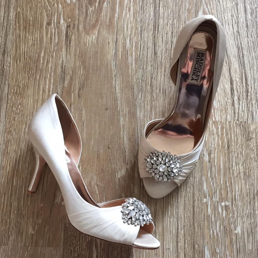 Badgley Mischka Pearson Ivory Satin Wedding Pumps